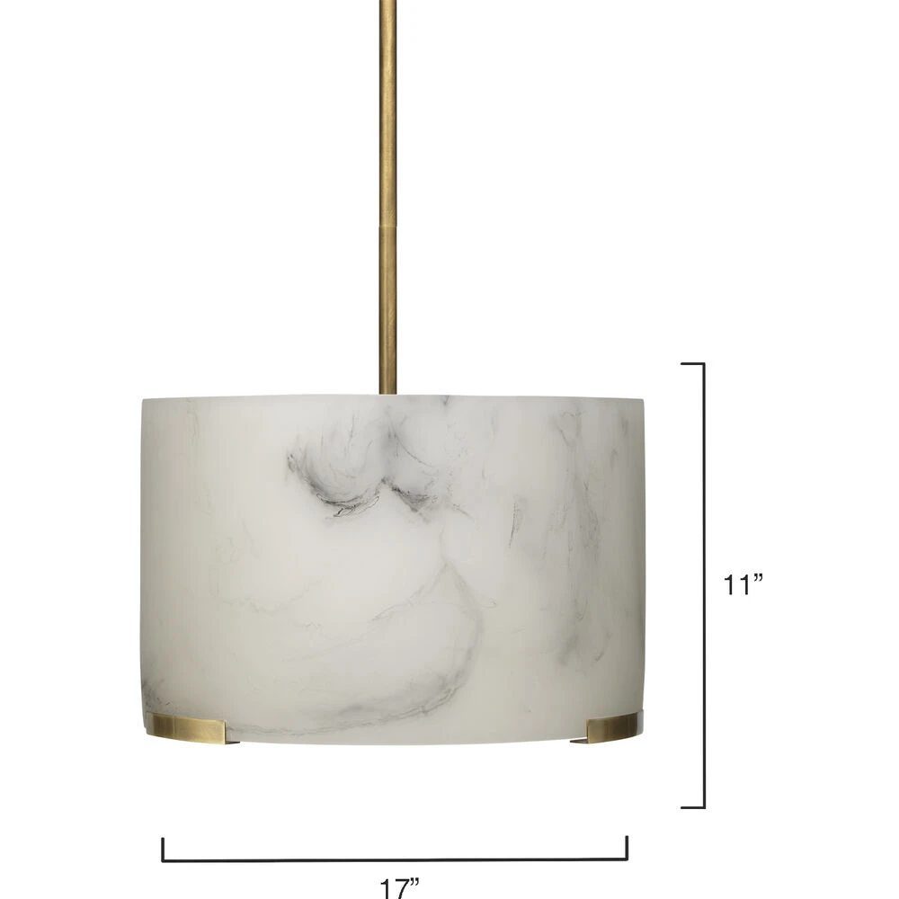 Elancourt 3 Light 17 Inch White Faux Alabaster & Antique Brass Pendant Ceiling Light 5 Elancourt 3 Light 17 Inch White Faux Alabaster & Antique Brass Pendant Ceiling Light - Image 5