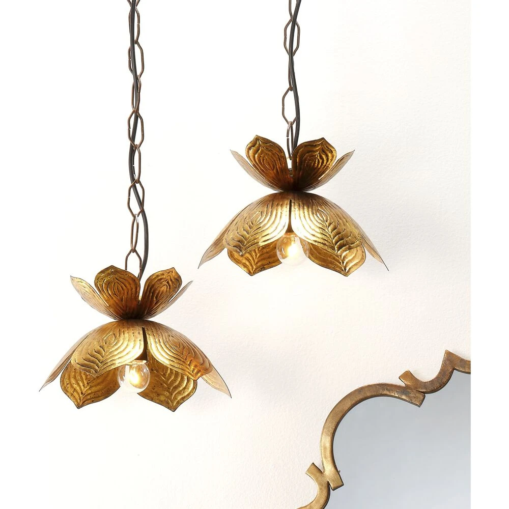 Flowering Lotus 1 Light 11 Inch Antique Gold Pendant Ceiling Light 2 Flowering Lotus 1 Light 11 Inch Antique Gold Pendant Ceiling Light - Image 2