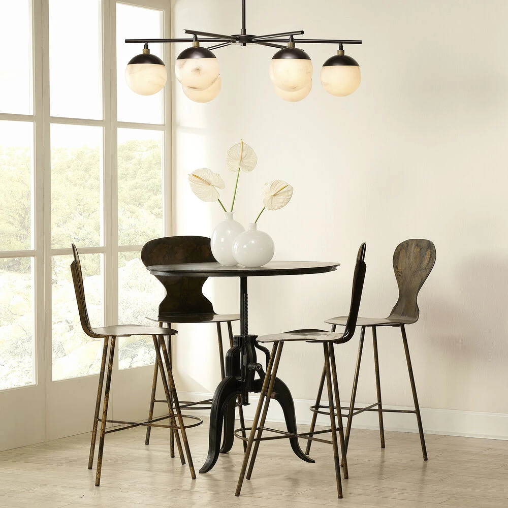 Metro 6 Light 40 Inch Faux White Alabaster And Oil Rubbed Bronze Chandelier Ceiling Light, Antique Brass Accents 2 Metro 6 Light 40 Inch Faux White Alabaster And Oil Rubbed Bronze Chandelier Ceiling Light, Antique Brass Accents - Image 2