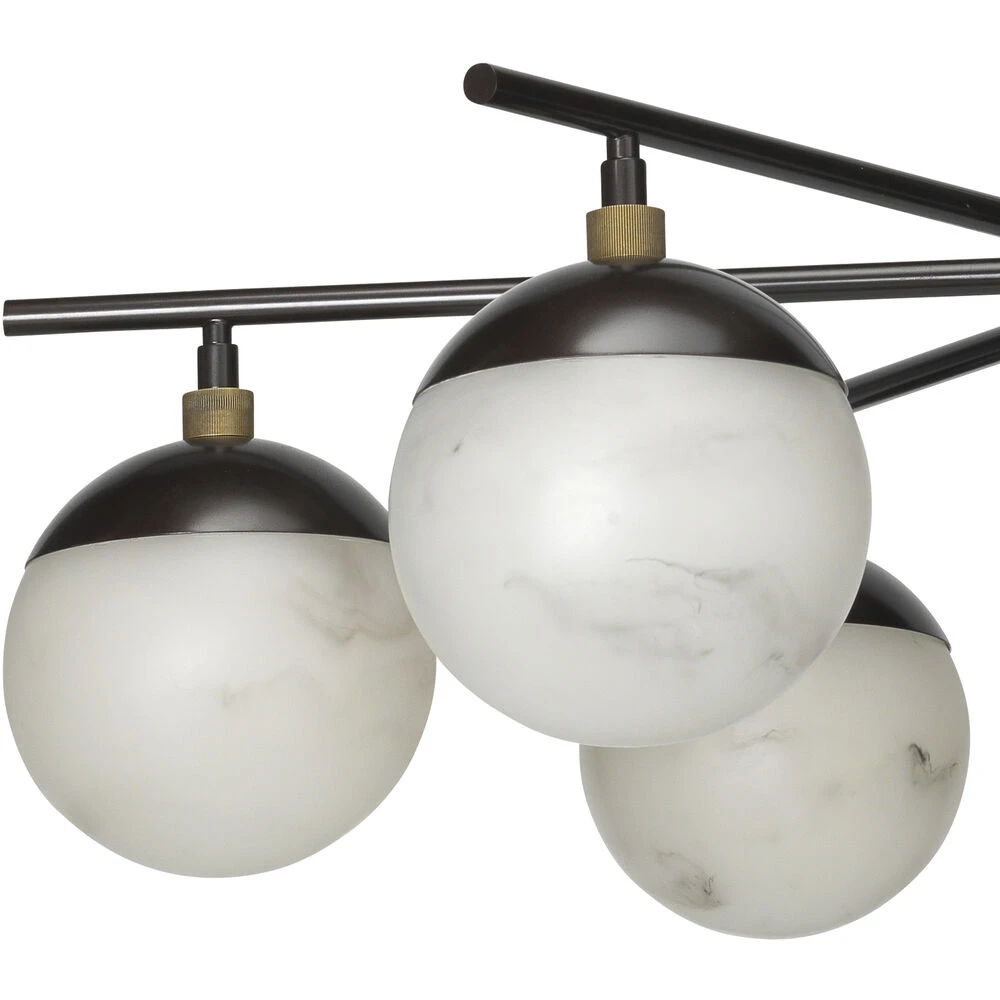 Metro 6 Light 40 Inch Faux White Alabaster And Oil Rubbed Bronze Chandelier Ceiling Light, Antique Brass Accents 3 Metro 6 Light 40 Inch Faux White Alabaster And Oil Rubbed Bronze Chandelier Ceiling Light, Antique Brass Accents - Image 3