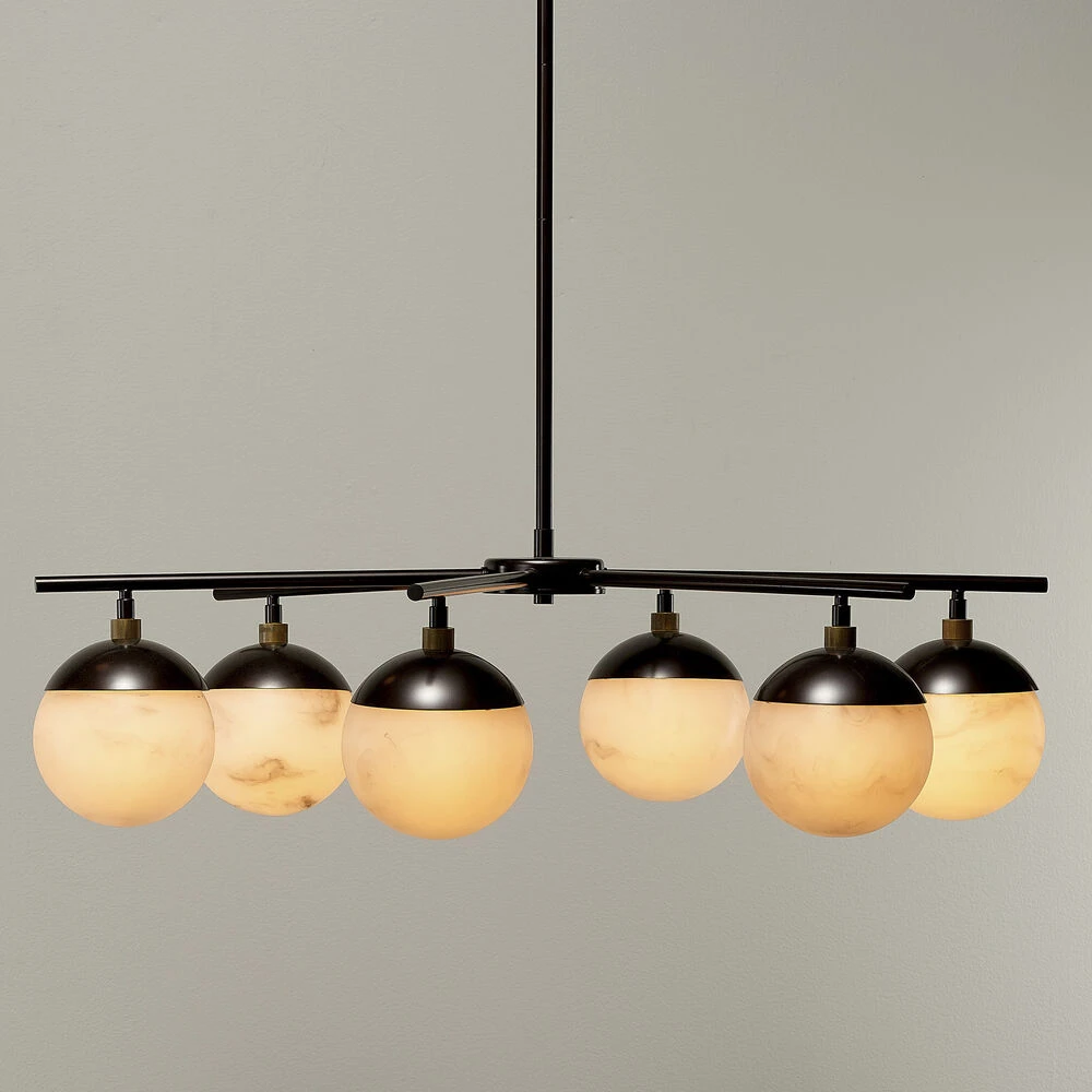 Metro 6 Light 40 Inch Faux White Alabaster And Oil Rubbed Bronze Chandelier Ceiling Light, Antique Brass Accents 4 Metro 6 Light 40 Inch Faux White Alabaster And Oil Rubbed Bronze Chandelier Ceiling Light, Antique Brass Accents - Image 4