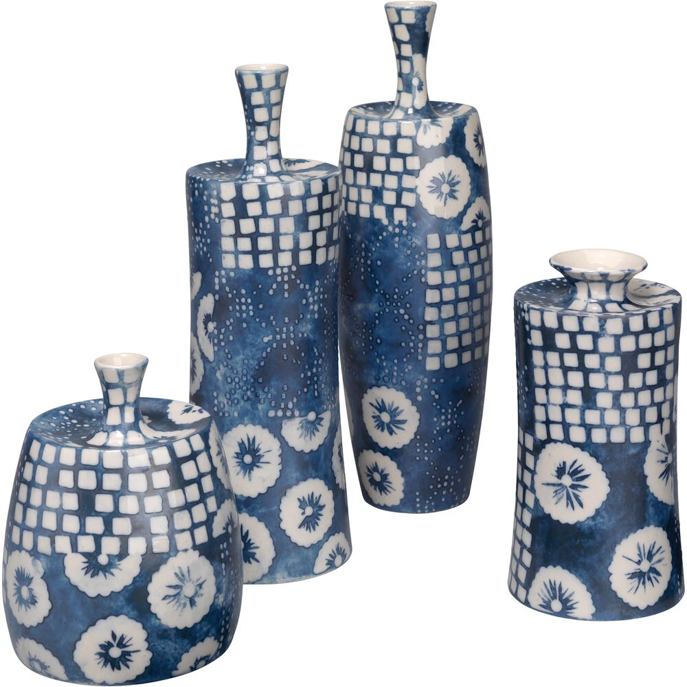 Block Print 12 X 4.75 Inch Vases, Set Of 4 1 Block Print 12 X 4.75 Inch Vases, Set Of 4