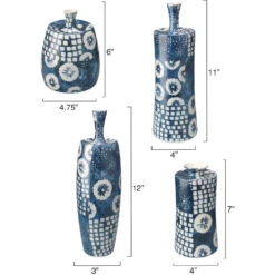 Block Print 12 X 4.75 Inch Vases, Set Of 4 16 Block Print 12 X 4.75 Inch Vases, Set Of 4 -Outlet Jamie Aura Store 7bloc vabl 2
