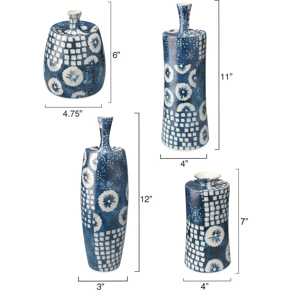 Block Print 12 X 4.75 Inch Vases, Set Of 4 3 Block Print 12 X 4.75 Inch Vases, Set Of 4 - Image 3