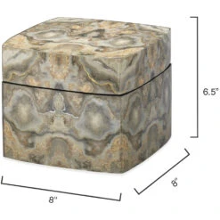 Ink Blot Curved 8 X 8 Inch Grey & Cream Lacquer Box -Outlet Jamie Aura Store 7ink cubxgr 2
