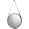 Round 16 X 16 Inch Brown Leather Wall Mirror