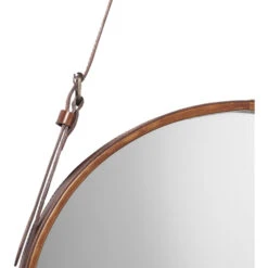 Round 16 X 16 Inch Brown Leather Wall Mirror -Outlet Jamie Aura Store 7roun mibr 3