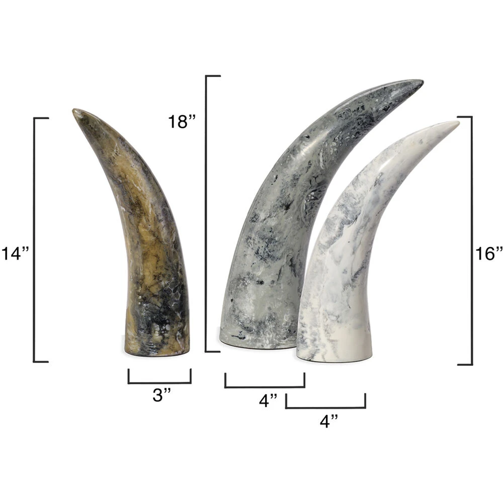 Varigated Horn Swirled Cream And Black And Grey Resin Decorative Objects, Set Of 3 3 Varigated Horn Swirled Cream And Black And Grey Resin Decorative Objects, Set Of 3 - Image 3