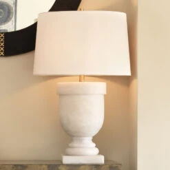 Carnegie 35 Inch 60.00 Watt White Faux Alabaster Table Lamp Portable Light -Outlet Jamie Aura Store 9carnegiewh 17