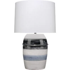 Horizon Striped 32 Inch 150.00 Watt Grey / Black / White Ceramic Table Lamp Portable Light
