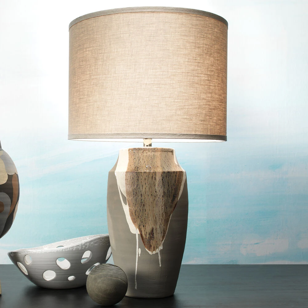 Landslide 32 Inch 150.00 Watt Matte Grey W/ Beige & White Drip Table Lamp Portable Light 2 Landslide 32 Inch 150.00 Watt Matte Grey W/ Beige & White Drip Table Lamp Portable Light - Image 2