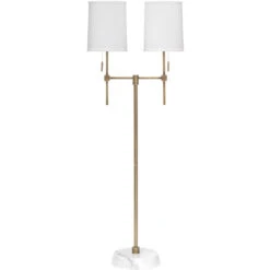 Minerva 52 Inch 40.00 Watt Antique Brass & White Marble Twin Shade Floor Lamp Portable Light
