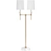 Minerva 52 Inch 40.00 Watt Antique Brass & White Marble Twin Shade Floor Lamp Portable Light