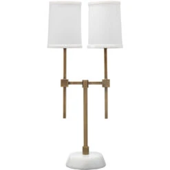 Minerva 10 Inch 25.00 Watt Antique Brass & White Twin Shade Console Lamp Portable Light